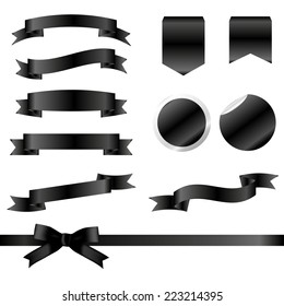 Black Ribbons Set isolated On White Background. Vector Illustration