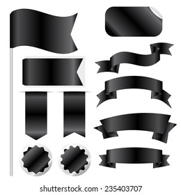 Black Ribbons Set isolated On White Background. Vector Illustration