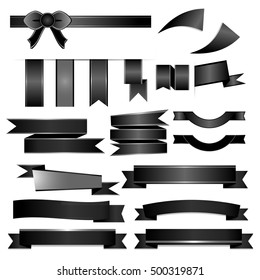 Black ribbons set isolated on white background