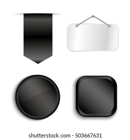 Black Ribbons Set isolated On White Background. Vector Illustration
