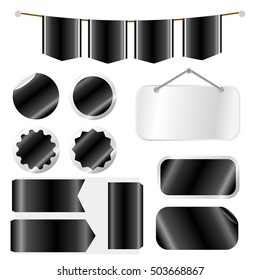 Black Ribbons Set isolated On White Background. Vector Illustration