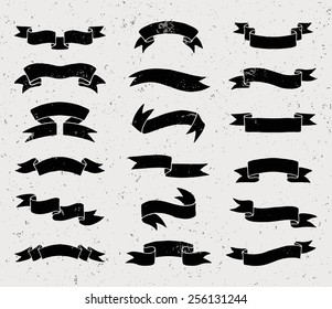 Black ribbons set. Vector illustration.