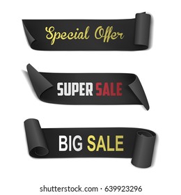 Black ribbons. Special offer. big sale. super sale. vector illustration