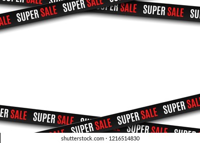 Black ribbons for super sale isolated on white background. Stripes for your design. Big sale. Graphic elements. Vector illustration. EPS 10