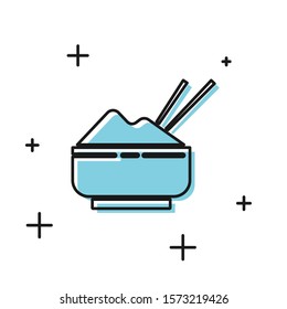 Black Rice in a bowl with chopstick icon isolated on white background. Traditional Asian food.  Vector Illustration