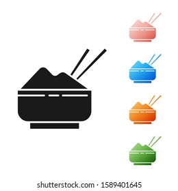 Black Rice in a bowl with chopstick icon isolated on white background. Traditional Asian food. Set icons colorful. Vector Illustration