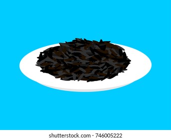 Black rice cereal in plate isolated. Healthy food for breakfast. Vector illustration
