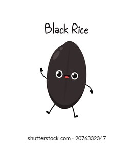 Black Rice character design. rice vector on white background. Black rice seed.
