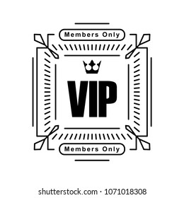 Black rich decorated square VIP design with crown on a white background.