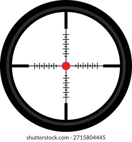 Retículo de escopo de rifle preto com mira de ponto vermelho e marcas de medição alvo