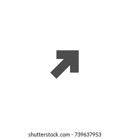black right and up arrow  icon. Isolated on white. Upload icon.  Upgrade sign. North-east pointing arrow.