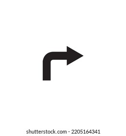 black right curved arrow icon. right turn arrow sign icon flat style pointing to the right arrow.