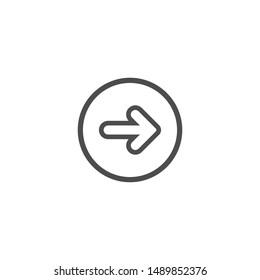 black right rounded arrow in black circle icon. Isolated on white. Continue, enter, log in icon.  Next sign. East arrow.