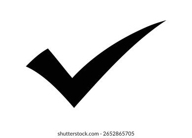 Black Right Tick Mark Symbol on Transparent Background