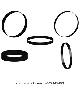 Black ring shapes. Simple circular forms. Floating vector design. Outline abstract object.