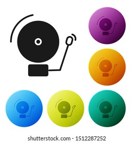 Black Ringing alarm bell icon isolated on white background. Alarm symbol, service bell, handbell sign, notification symbol. Set icons colorful circle buttons. Vector Illustration