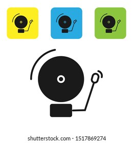 Black Ringing alarm bell icon isolated on white background. Alarm symbol, service bell, handbell sign, notification symbol. Set icons colorful square buttons. Vector Illustration