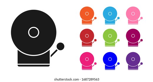 Black Ringing alarm bell icon isolated on white background. Fire alarm system. Service bell, handbell sign, notification symbol. Set icons colorful. Vector Illustration