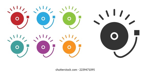 Black Ringing alarm bell icon isolated on white background. Fire alarm system. Service bell, handbell sign, notification symbol. Set icons colorful. Vector
