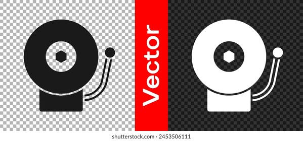 Black Ringing alarm bell icon isolated on transparent background. Alarm symbol, service bell, handbell sign, notification symbol.  Vector