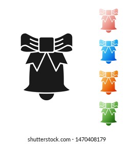 Black Ringing bell icon isolated on white background. Alarm symbol, service bell, handbell sign, notification symbol. Set icons colorful. Vector Illustration