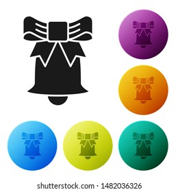 Black Ringing bell icon isolated on white background. Alarm symbol, service bell, handbell sign, notification symbol. Set icons colorful circle buttons. Vector Illustration