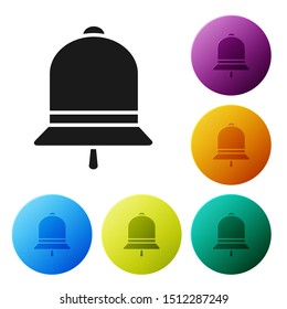Black Ringing bell icon isolated on white background. Alarm symbol, service bell, handbell sign, notification symbol. Set icons colorful circle buttons. Vector Illustration