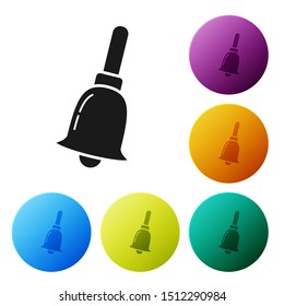 Black Ringing bell icon isolated on white background. Alarm symbol, service bell, handbell sign, notification symbol. Set icons colorful circle buttons. Vector Illustration