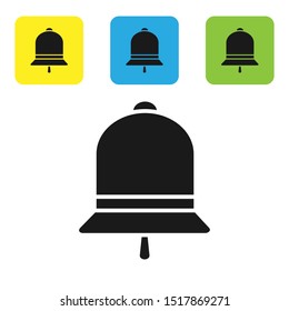 Black Ringing bell icon isolated on white background. Alarm symbol, service bell, handbell sign, notification symbol. Set icons colorful square buttons. Vector Illustration