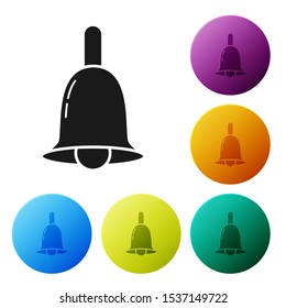 Black Ringing bell icon isolated on white background. Alarm symbol, service bell, handbell sign, notification symbol. Set icons colorful circle buttons. Vector Illustration