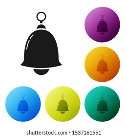 Black Ringing bell icon isolated on white background. Alarm symbol, service bell, handbell sign, notification symbol. Set icons colorful circle buttons. Vector Illustration