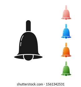 Black Ringing bell icon isolated on white background. Alarm symbol, service bell, handbell sign, notification symbol. Set icons colorful. Vector Illustration