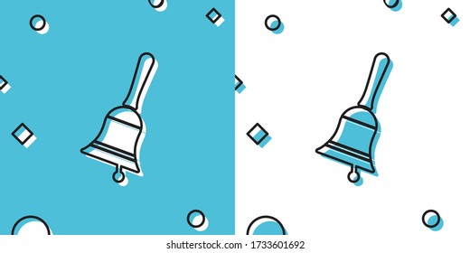 Black Ringing bell icon isolated on blue and white background. Alarm symbol, service bell, handbell sign, notification symbol. Random dynamic shapes. Vector Illustration