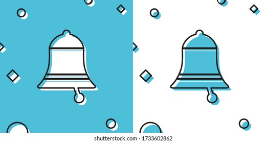 Black Ringing bell icon isolated on blue and white background. Alarm symbol, service bell, handbell sign, notification symbol. Random dynamic shapes. Vector Illustration