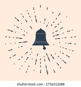 Black Ringing bell icon isolated on beige background. Alarm symbol, service bell, handbell sign, notification symbol. Abstract circle random dots. Vector Illustration
