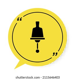 Black Ringing bell icon isolated on white background. Alarm symbol, service bell, handbell sign, notification symbol. Yellow speech bubble symbol. Vector