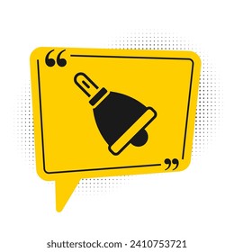 Black Ringing bell icon isolated on white background. Alarm symbol, service bell, handbell sign, notification symbol. Yellow speech bubble symbol. Vector