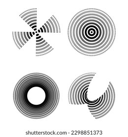 Black rings sound wave and line with points in a circle. Concentric sihnal template for your design.