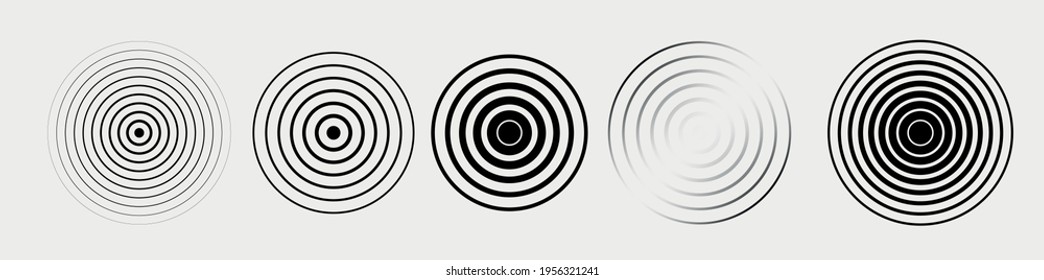 Black rings sound waves set. Circle element. Radar and radio signal. Vector sound abstraction wave. Circle ripples.