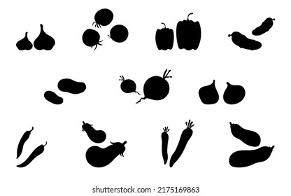 Black ripe vegetables set. Seasonal healthy farm food. Vector illustration.