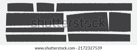 Black ripped and cutout paper torn strip vector illustration isolated on white. Ripped edge texture strips  collection. Collage shape of black paper silhouette. Shreds of pages. Grunge fragment Stock foto © 