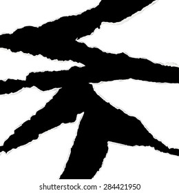 black ripped open paper collection with white background
