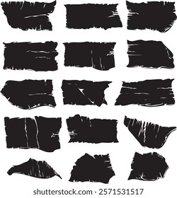 Black Ripped paper rectangular shape silhouette black and white