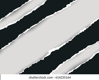 Black ripped paper and white background with space for text, vector art and illustration.