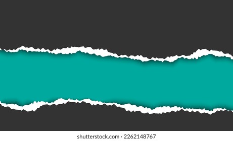 Black Ripped Torn Paper In Green Background design template. Good Use For Presentation Or Banner