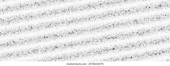 Black rippled grit halftone texture. Grunge diagonal noise stripe pattern. Vanishing sandy grain gradation wallpaper. Dotted lined fade gradient background. Gritty pixel comic overlay backdrop. Vector