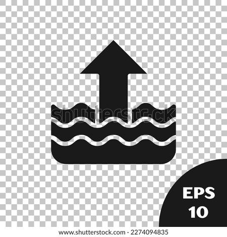 Black Rise in water level icon isolated on transparent background.  Vector