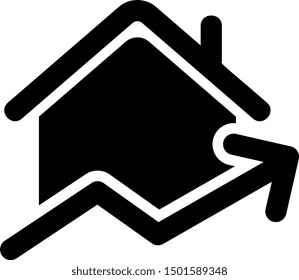 Black Rising cost of housing icon isolated on white background. Rising price of real estate. Residential graph increases.  Vector Illustration