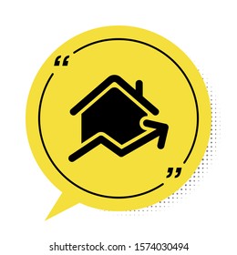 Black Rising cost of housing icon isolated on white background. Rising price of real estate. Residential graph increases. Yellow speech bubble symbol. Vector Illustration