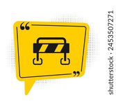 Black Road barrier icon isolated on white background. Symbol of restricted area which are in under construction processes. Repair works. Yellow speech bubble symbol. Vector